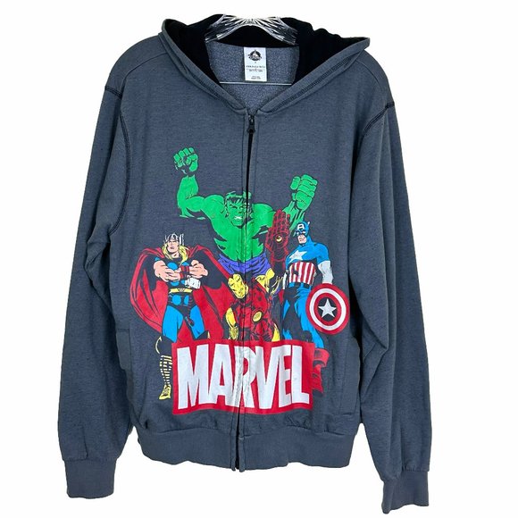 DISNEY Mens Marvel Comics Hulk Ironman Cpt America Zip Hoodie Sweatshirt, Size S - Picture 1 of 10